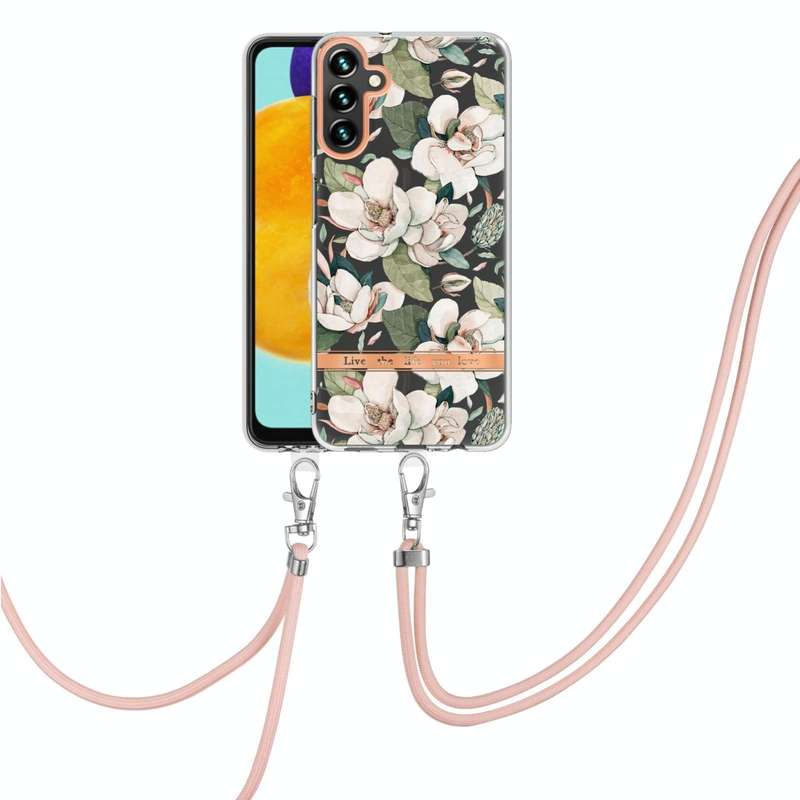For Samsung Galaxy A54 5G Flowers and Plants Series IMD TPU Phone Case with Lanyard(Green Gardenia)