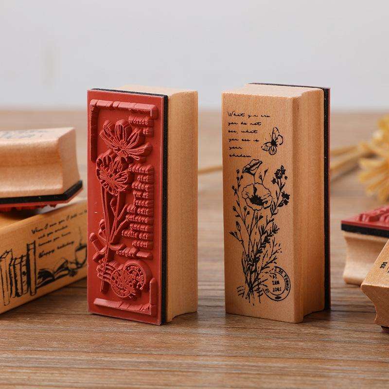 4 PCS Wooden Flowers and Plants Girl Stamp Fresh Plant Handbook DIY Decorative Stamp(Suzuran)