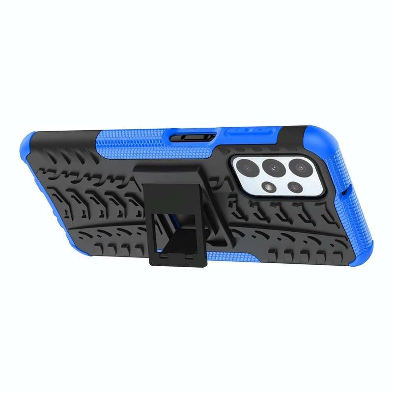 For Samsung Galaxy A23 Tire Texture Shockproof TPU+PC Phone Case with Holder(Blue)