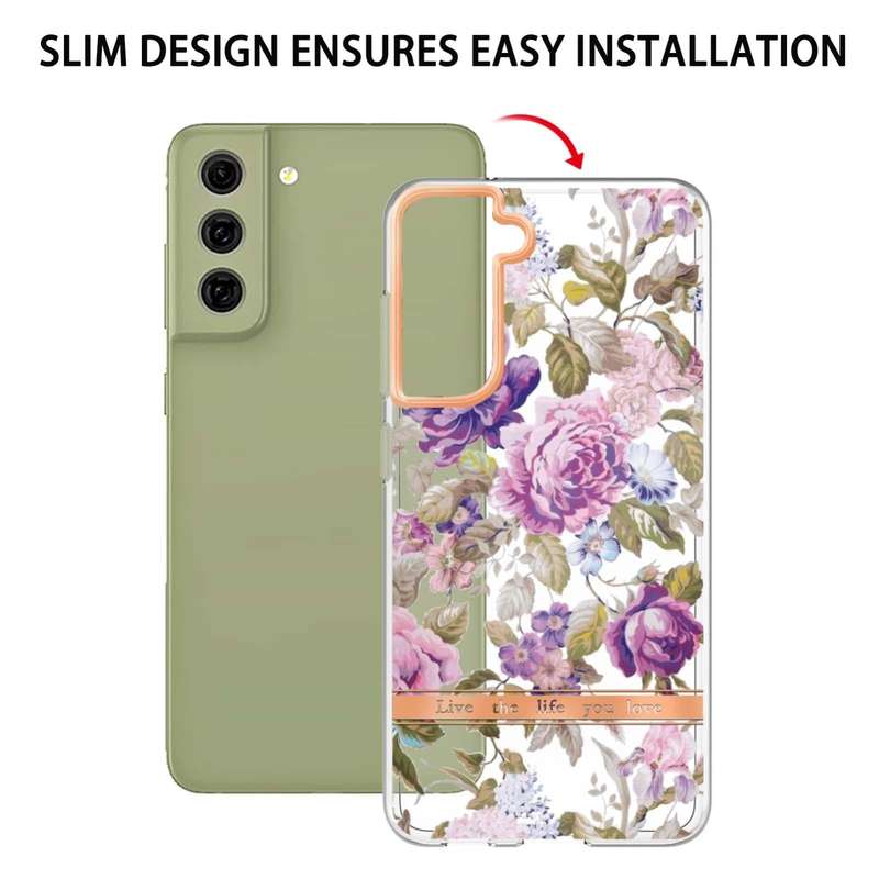 For Samsung Galaxy S21 FE 5G Flowers and Plants Series IMD TPU Phone Case(Purple Peony)