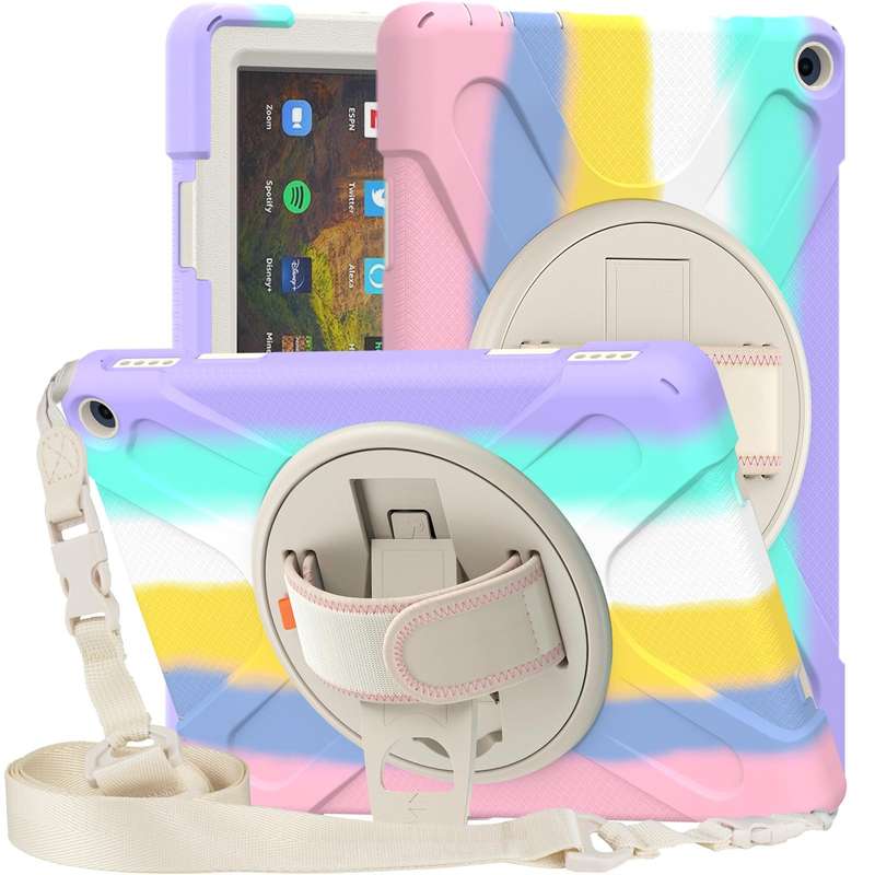 For Amazon Kindle Fire HD 10 2021 Silicone + PC Protective Case with Holder & Shoulder Strap(Colo...