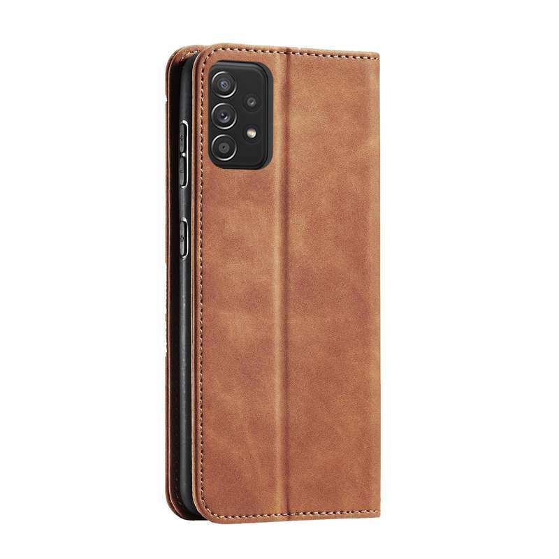 For Samsung Galaxy A52 Skin-feel Calfskin Texture Magnetic Dual-Fold Horizontal Flip Leather Case...