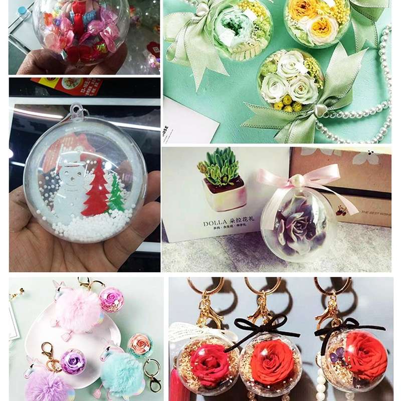 5 PCS Transparent Christmas Ball Hollow Plastic Sphere Ball Shaped Eternal Flower Ball Wedding Gi...
