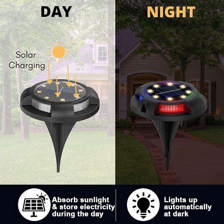 Outdoor Solar Underground Lamp Rotating Buried Lawn Lamp , Spec: 8 LEDs Warm+Color Light (Plastic...