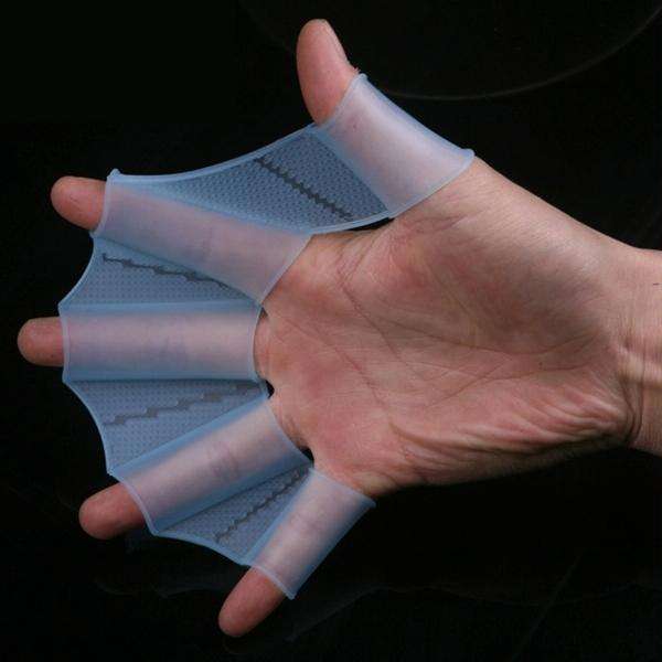 Silicone Swimming Web Fins Hand Flippers Training Gloves, L(Blue)