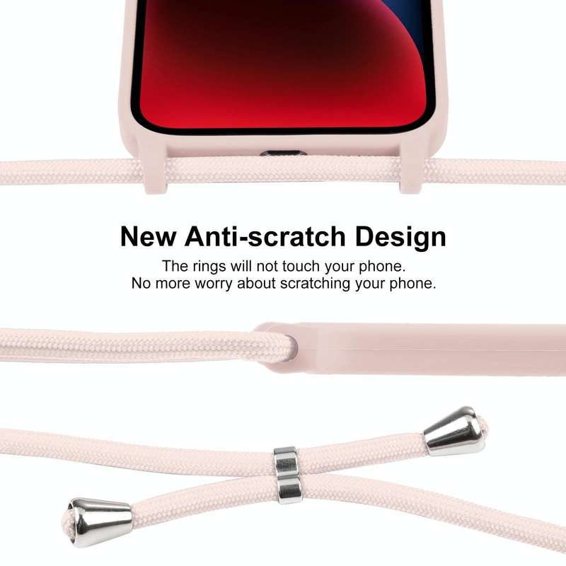 For iPhone 15 Crossbody Lanyard Liquid Silicone Case(Sand Pink)