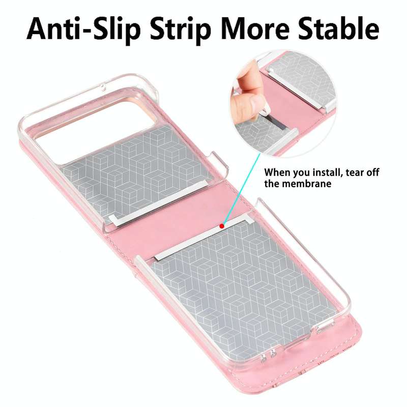 For Samsung Galaxy Z Flip 5G Diagonal Lanyard Embossed Card Phone Case(Pink)