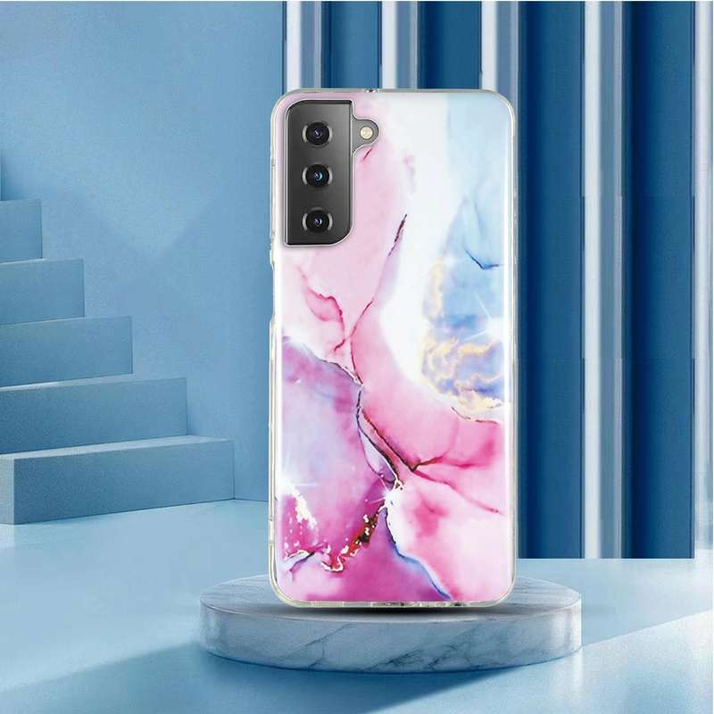 For Samsung Galaxy S21 5G IMD Marble Pattern TPU Phone Case(Pink Blue)