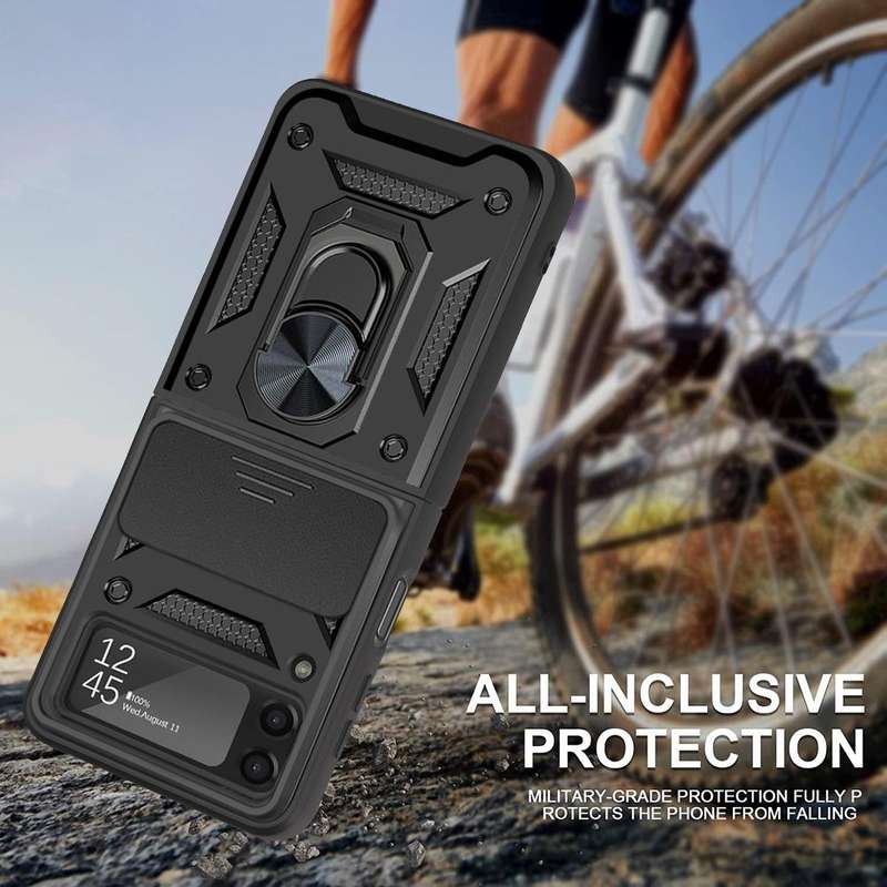 For Samsung Galaxy Z Flip4 Sliding Camera Cover Design TPU+PC Protective Phone Case(Black)