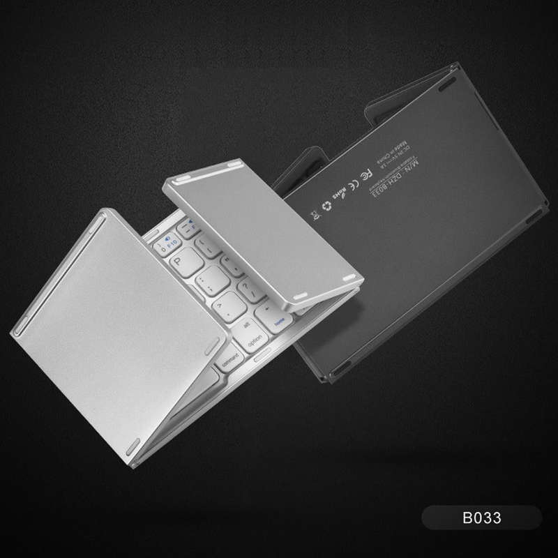 B033 Rechargeable 3-Folding 64 Keys Bluetooth Wireless Keyboard with Touchpad(Silver)