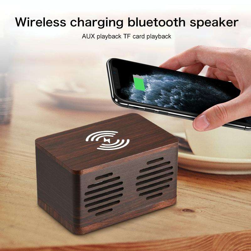 D70 QI Standard Subwoofer Wooden Bluetooth 4.2 Speaker, Support TF Card & 3.5mm AUX Brown