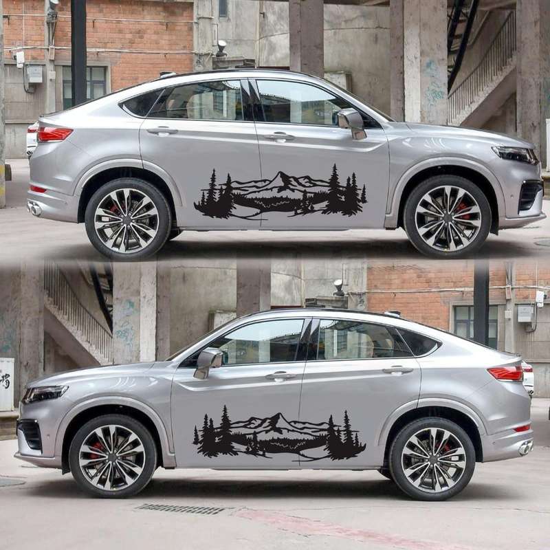 2 PCS/Set D-957 Mountains Pattern Car Modified Decorative Sticker(Black)