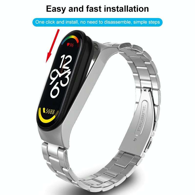 For Xiaomi Mi Band 7 Three-bead Stainless Steel Watch Band(Black)