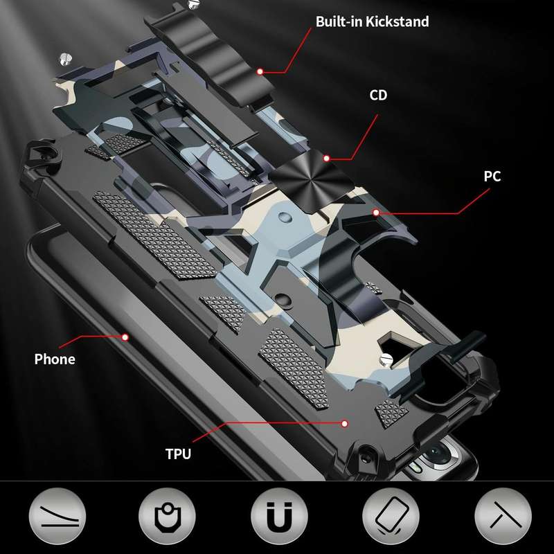 For Xiaomi Redmi Note 10 Pro Camouflage Armor Shockproof TPU + PC Magnetic Protective Case with H...