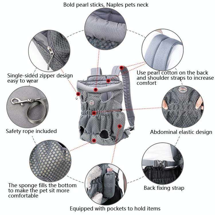 Doglemi Pet Outing Backpack Dog Shoulder Chest Bag Breathable Mesh Dog Cat Bag, Size:L(Pink Gray)