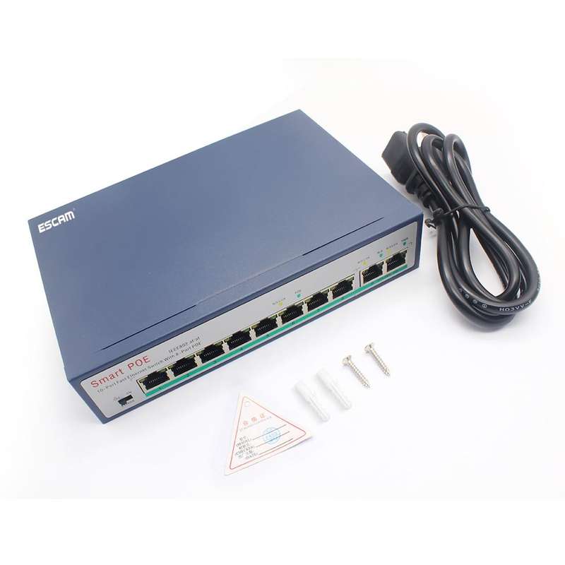 ESCAM POE 8+2 10-Port Fast Ethernet Switch 8-Port POE 10/100M 120W Network Switch, Transmission D...