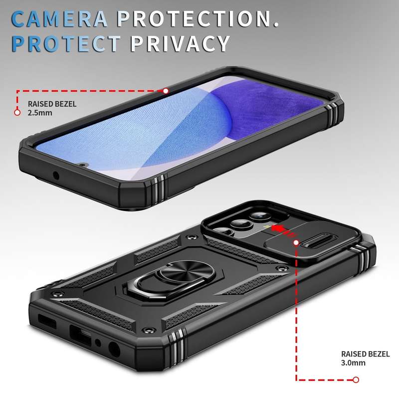 For Samsung Galaxy A25 5G Sliding Camshield TPU + PC Phone Case with Holder(Black)