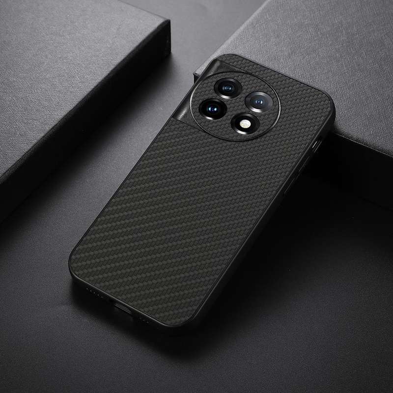 For OnePlus 11 5G Accurate Hole Carbon Fiber Texture PU Phone Case(Black)