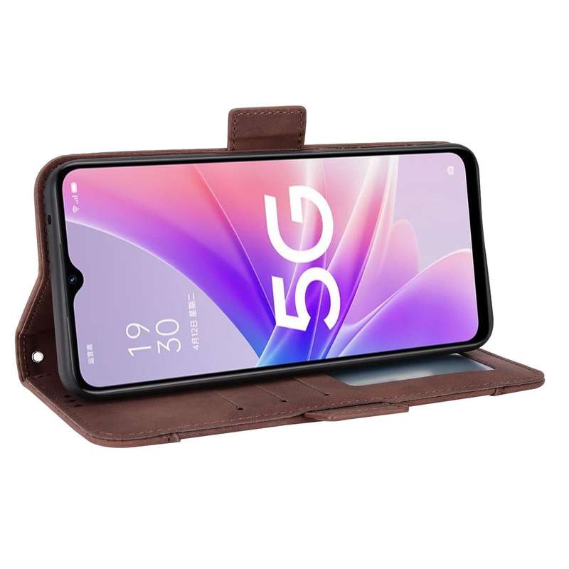 For OPPO A57 5G Skin Feel Calf Texture Card Slots Leather Phone Case(Brown)