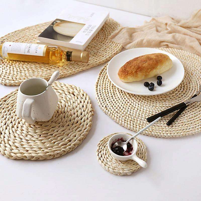 2 PCS Non-slip Natural Corn Woven Thickening Insulated Tea Mat Table Heat-resistant Casserole Mat...