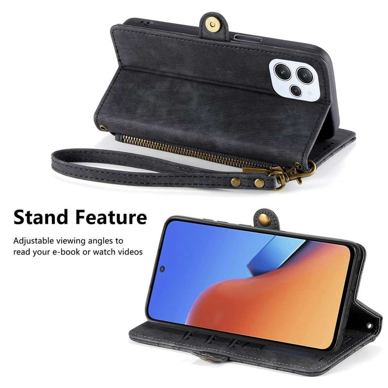 For Xiaomi Redmi 12 Geometric Zipper Wallet Side Buckle Leather Phone Case(Black)