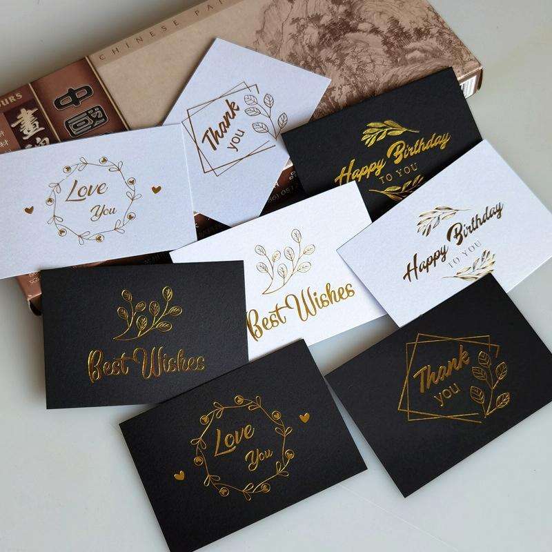 100 PCS Wedding Blessing Card Thank You Message Gift Decoration Card Bronzing Flower Greeting Car...