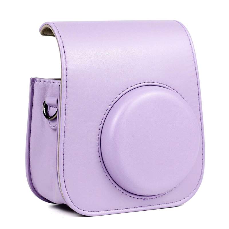 Leather Case Full Body Camera Bag with Shoulder Strap for FUJIFILM Instax mini 11 (Purple)
