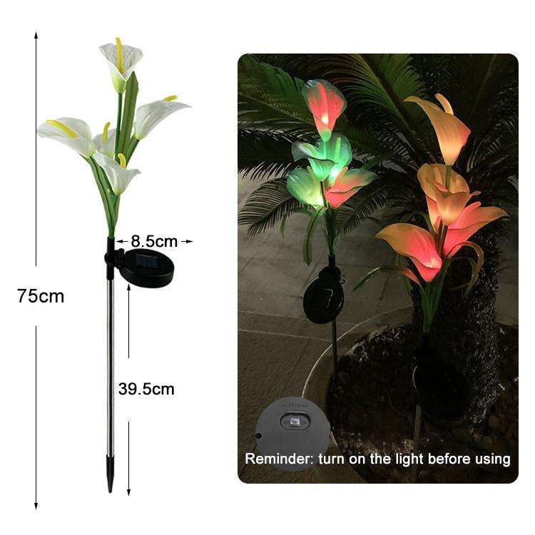 3PCS Simulated Calla Lily Flower 5 Heads Solar Powered Outdoor IP65 Waterproof LED Decorative Law...