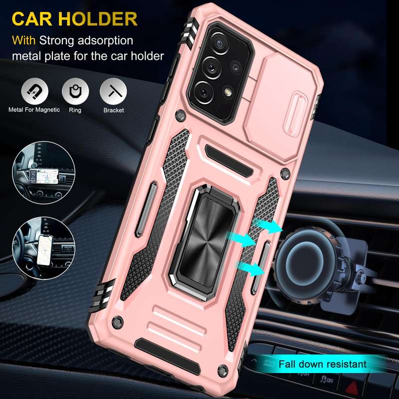 For Samsung Galaxy A52 5G/4G Armor PC + TPU Camera Shield Phone Case(Rose Gold)