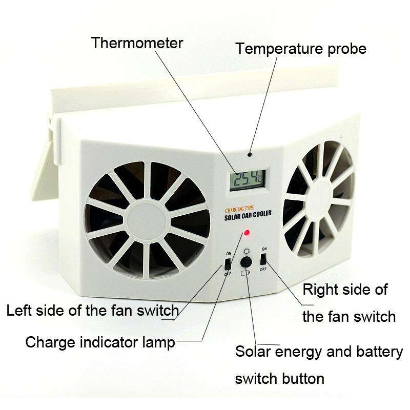 2W Solar Powered Car Auto Air Vent Cool Fan Cooler Ventilation System Radiator, with Temperature ...