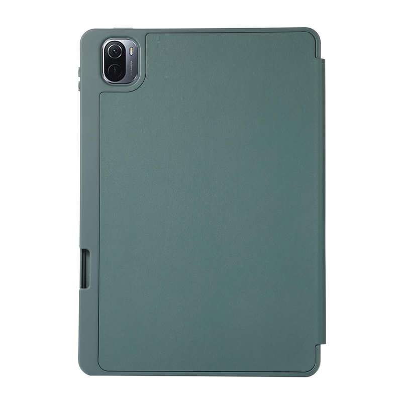 For Xiaomi Pad 5 Solid Color 3-folding Leather Tablet Case(Dark Green)