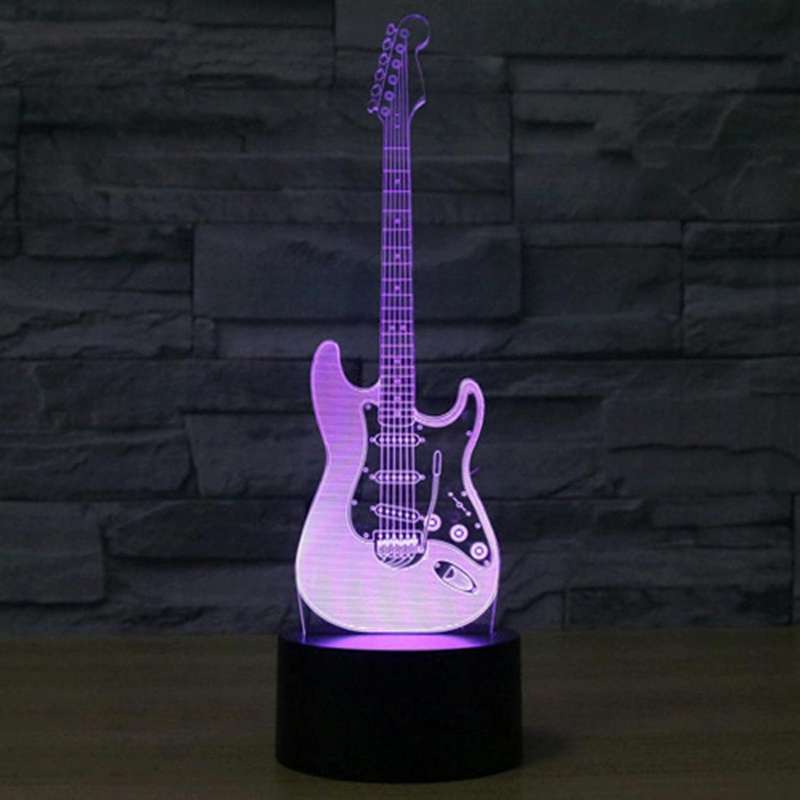 Electric Guitar Shape 3D Touch Switch Control LED Light , 7 Color Discoloration Creative Visual S...