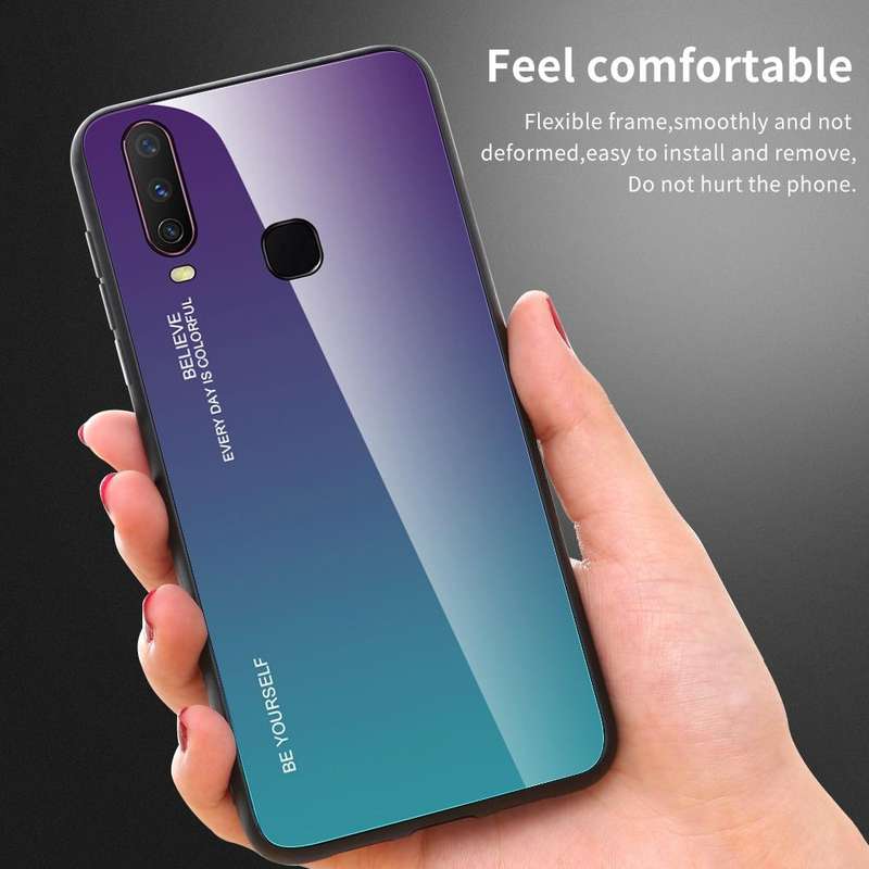 For Vivo Y17 Gradient Color Glass Case(Blue)