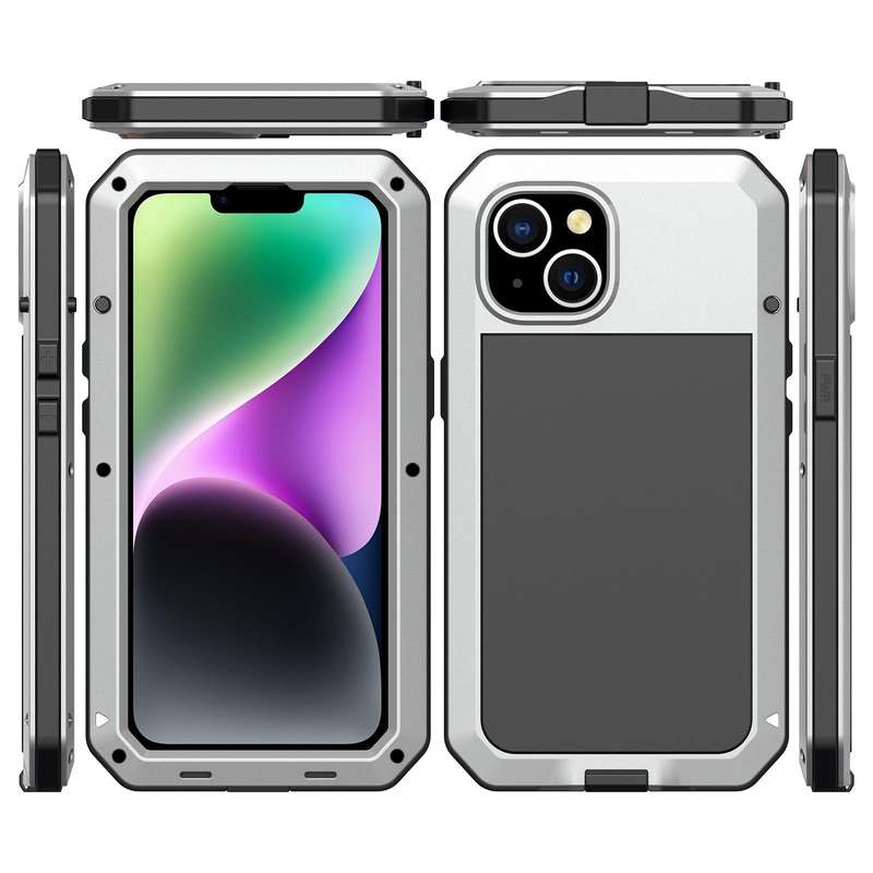 For iPhone 14 Shockproof Waterproof Silicone + Zinc Alloy Case (Silver)