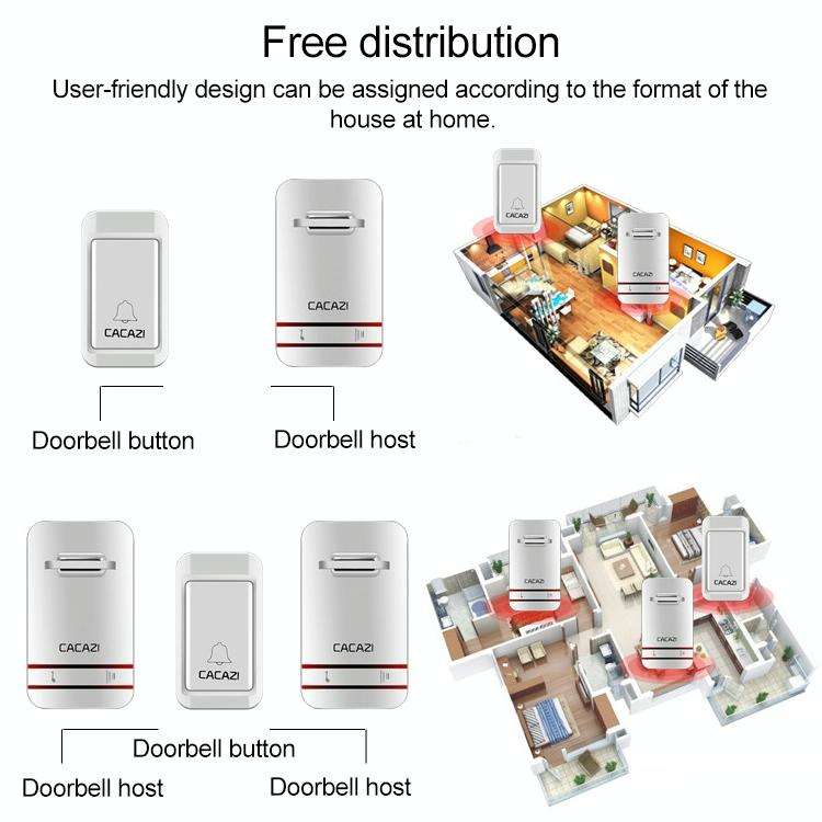 CACAZI V027G One Button Three Receivers Self-Powered Wireless Home Kinetic Electronic Doorbell, U...
