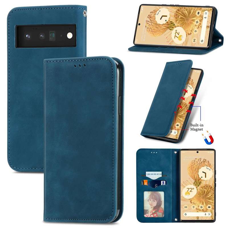 For Google Pixel 6 Pro Retro Skin Feel Business Magnetic Horizontal Flip Leather Case With Holder...
