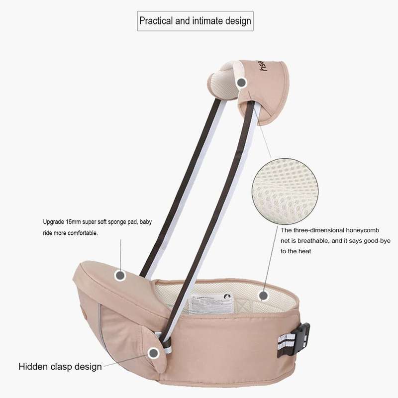 Ergonomic Baby Carrier with Hip Seat for Baby with Reflective Strip for 0-3 Years Old(Khaki)
