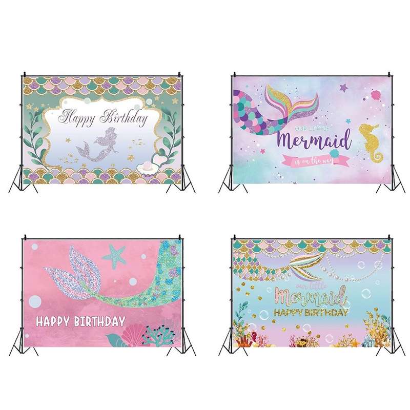 120 x 80cm Mermaid Happy Birthday Photography Background Cloth(12009595)