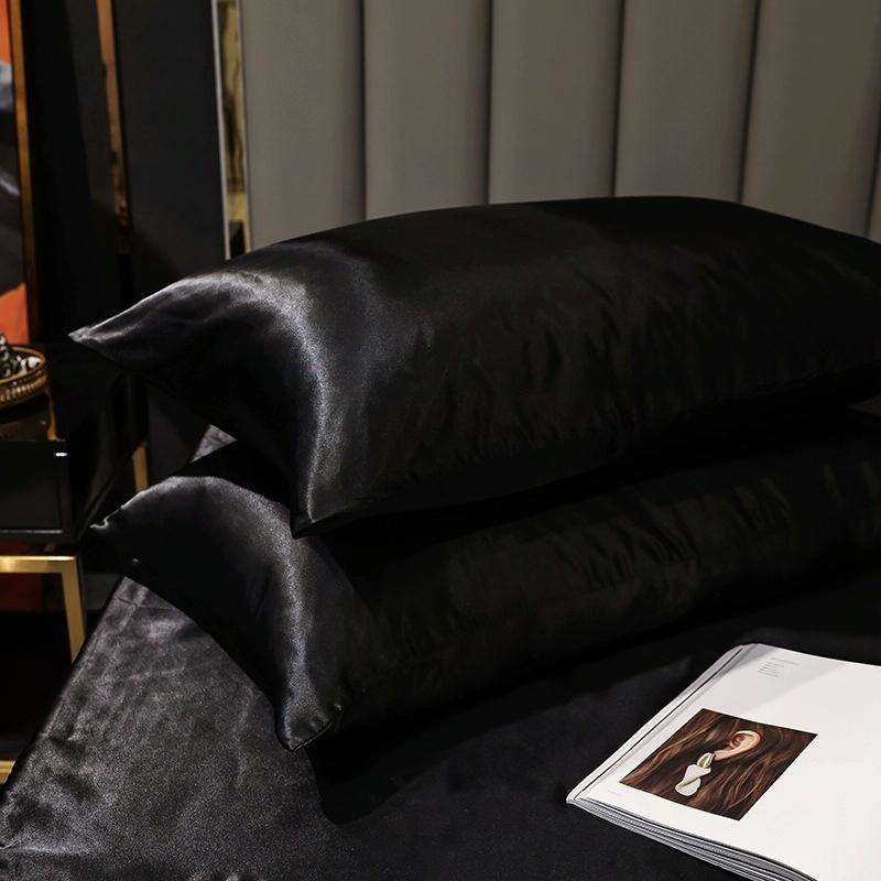2 Pairs Ice Silk Pillowcase Home Textile Bedding, Size: 50x90cm(Black)