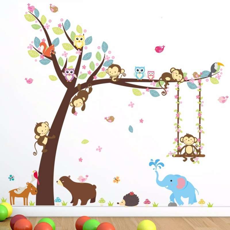 Swinging Monkey Wall Sticker Children's Room Kindergarten Environment Arrangement Removable Mural