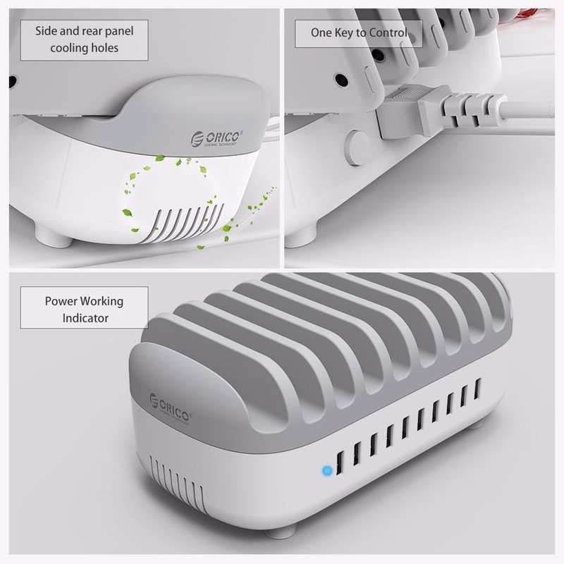 ORICO DUK-10P 120W 10 USB Ports Smart Charging Station with Phone & Tablet Stand, EU Plug(White)