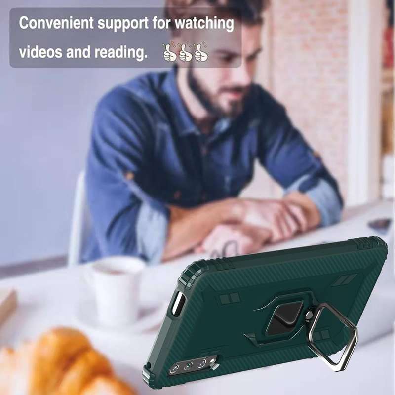 For Huawei P30 Carbon Fiber Protective Case with 360 Degree Rotating Ring Holder(Green)
