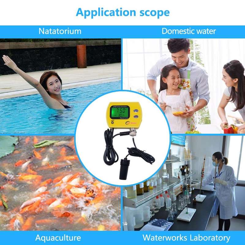 PH Tester Durable Acid Meter Swimming Pool Temperature Monitor With Backlight, Plug Type: EU Plug