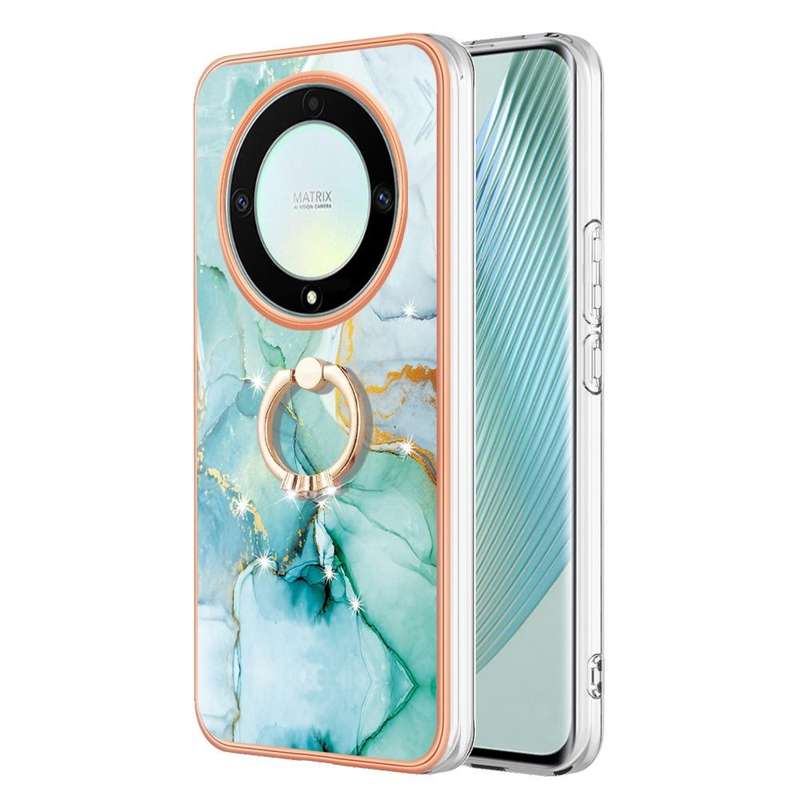 For Honor X9a / Magic5 Lite Electroplating Marble IMD TPU Phone Case with Ring Holder(Green 003)