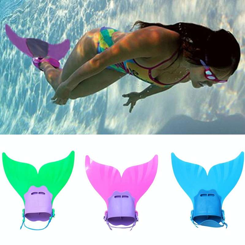 Mermaid Swim Fin Adjustable Diving Monofin Swimming Foot Flipper for Kids (Blue)
