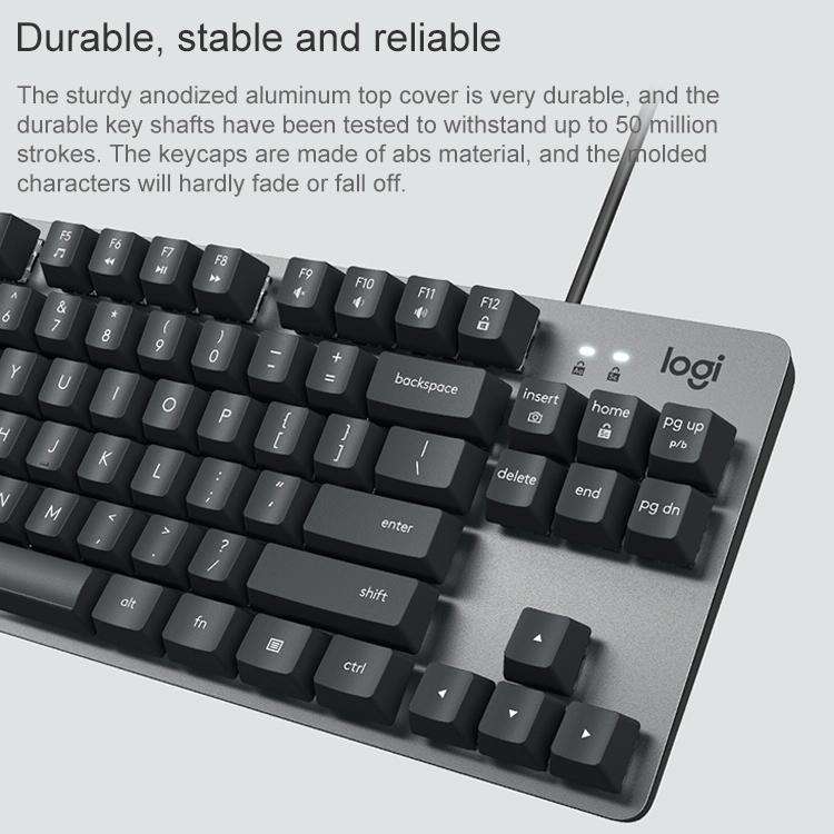 Logitech K835 Mini Mechanical Wired Keyboard, Green Shaft (White)