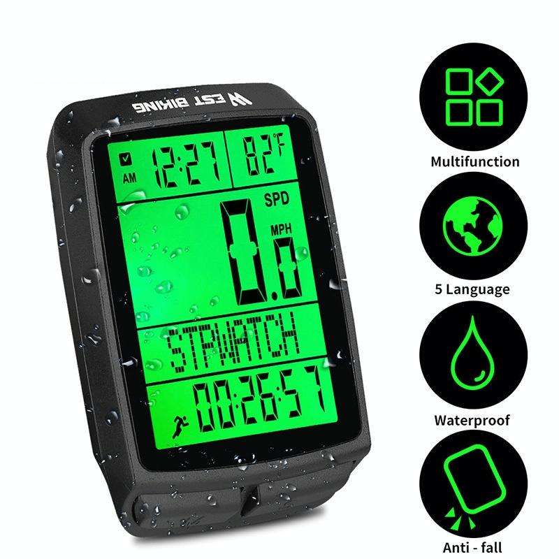 WEST BIKING 5 Languages Bicycle Waterproof Backlight Multifunction Wireless Odometer Speedometer(...