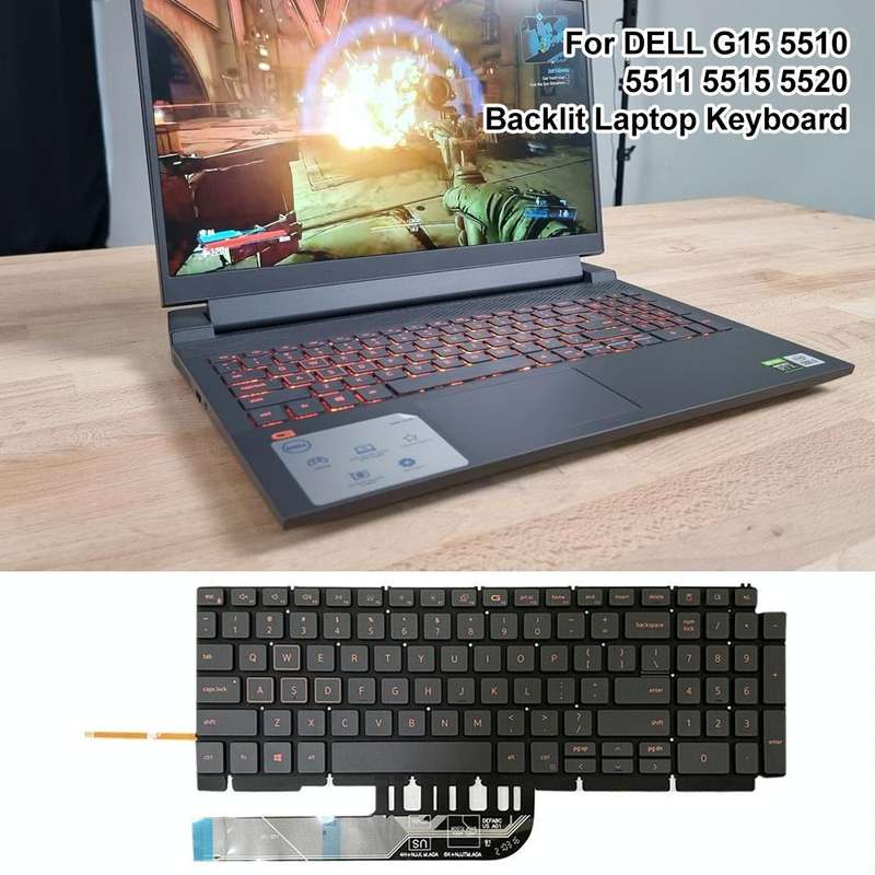 For Dell Inspiron G15 5510 5511 5515 5520 US Version Orange Backlight Laptop Keyboard(Black)