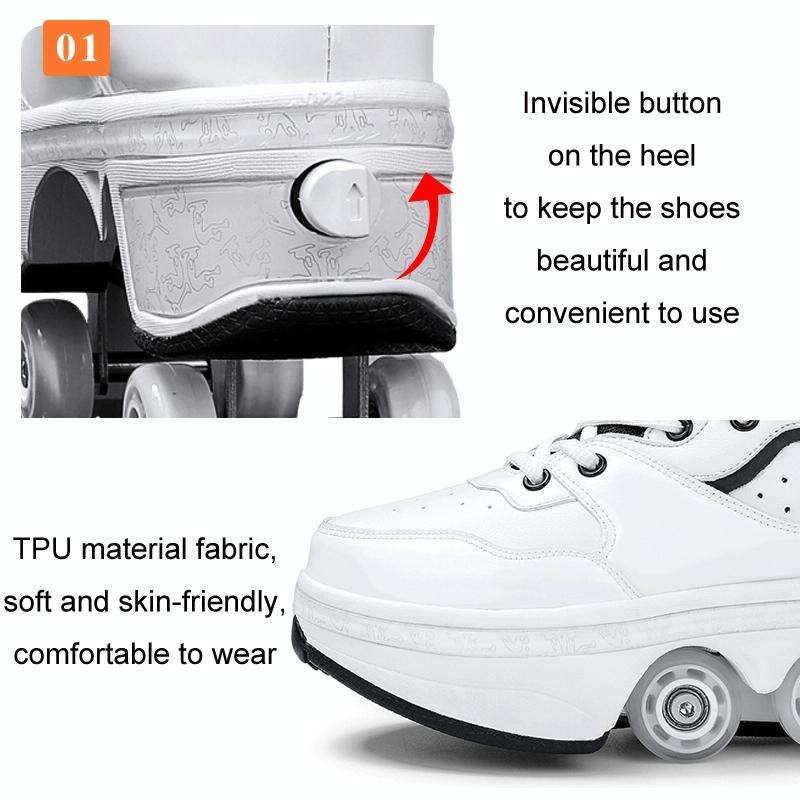 DF06 Walking Shoes Four-wheel Retractable Roller Skates, Size:39(Pink)