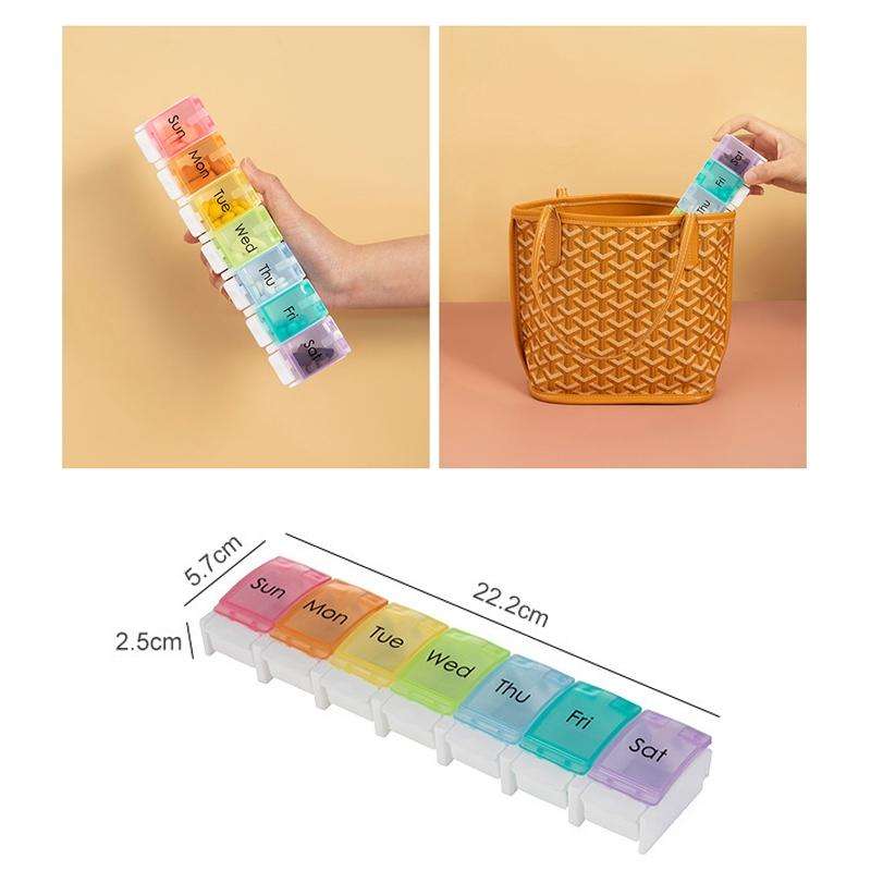 2 PCS Portable Portable 7-Grid Bounce Button Pill Box(Rainbow)